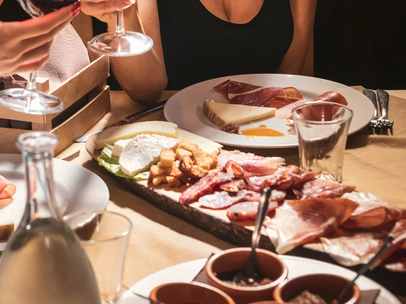Traditional cold cuts and cheeses at farmhouse in Campania