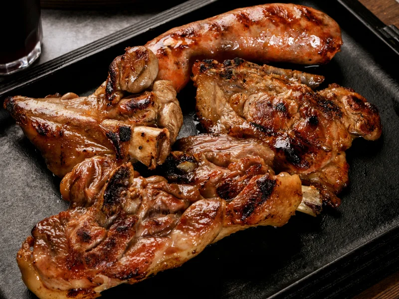 Grilled meats for Christmas lunch at farmhouse