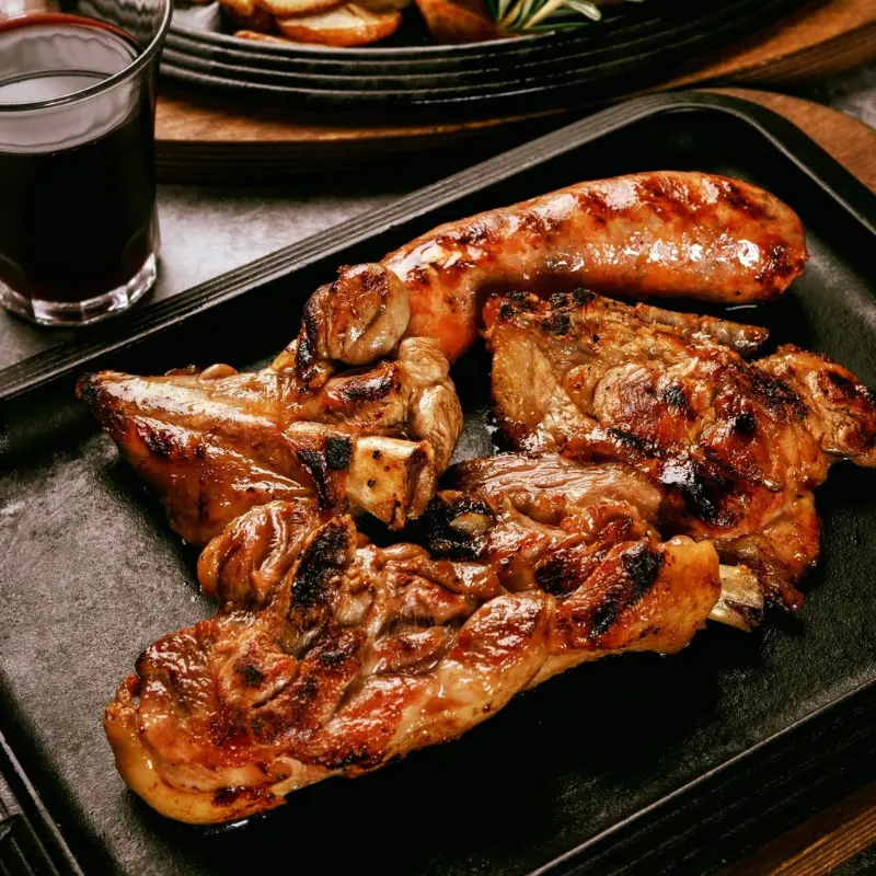 Carni alla brace del pranzo di Pasqua in agriturismo